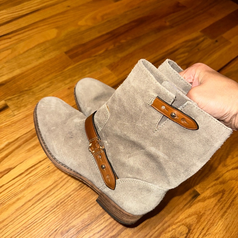Coach Amy Boots Womens 6B Ash Tan Brown Strap Adjustable Straps Mid Calf Pull On - Picture 2 of 9